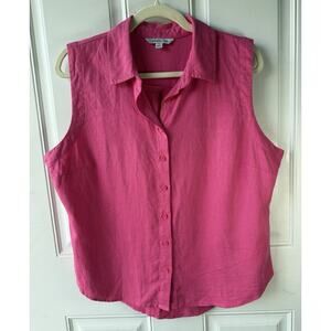 Ophelia Rose Blouse Womens L Pink Button Up Sleeveless Linen Coastal Resort